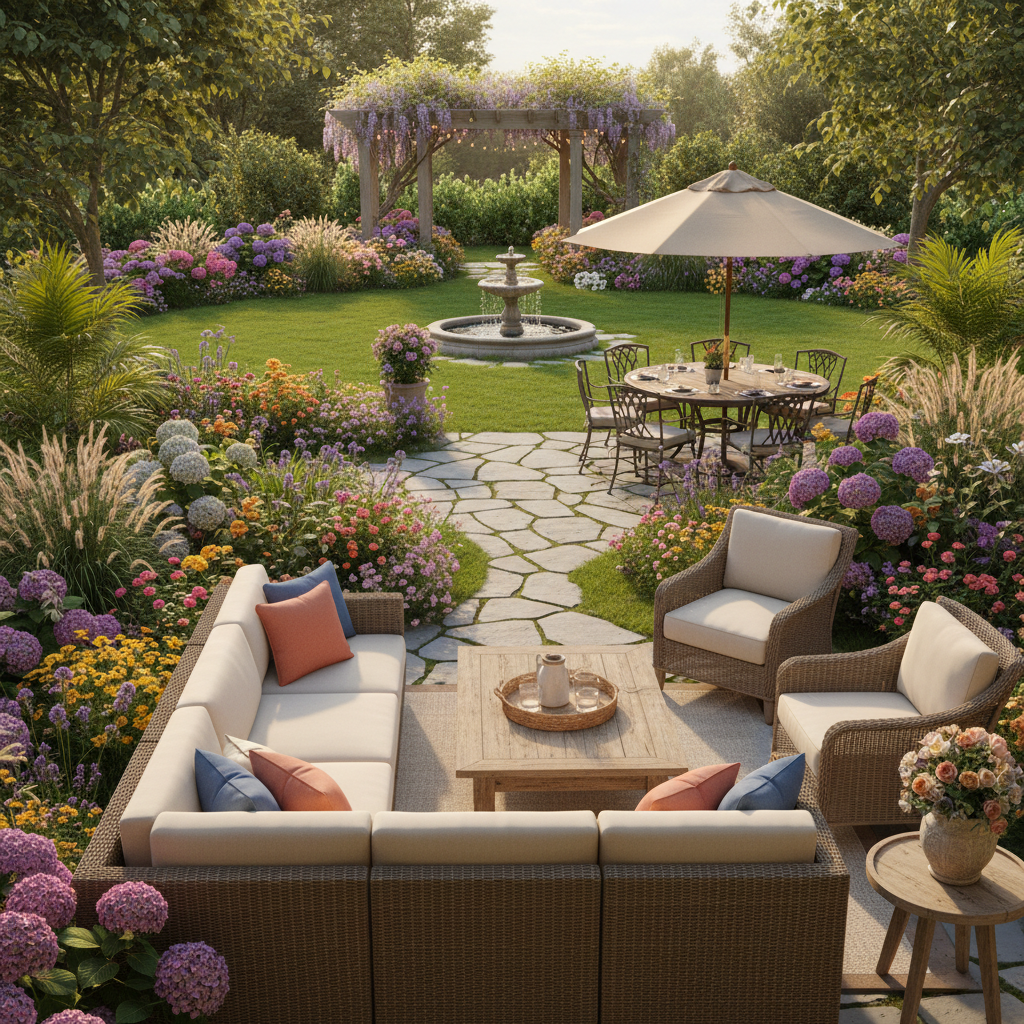 Beautiful outdoor patio and garden